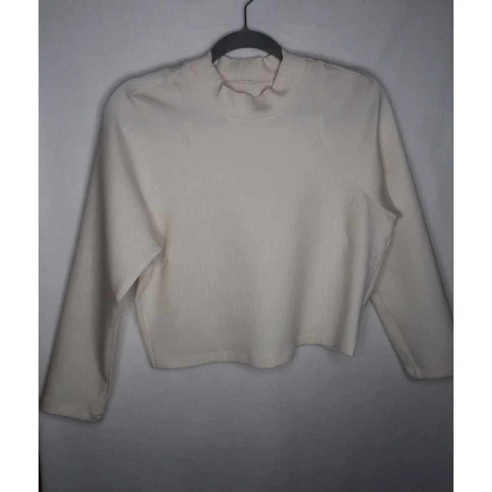 Bad Birdie Cropped Mock Neck Golf Pullover Cream Long Sleeve‎ Women's XL Top